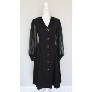 Vintage Gothic Vibes Black RIVIERA Button Dress, Size Small 4
